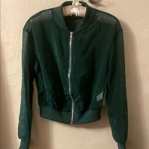 Women's hunter Green sheer zip cardigan.